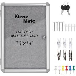 20"x14" Enclosed Cork Bulletin Board Tamper-Proof Dispaly Case,Grey Fabric&Aluminium Frame,Shatter Resistant Lockable Bulletin Board with Clear Acrylic Door for School,Office,Mall,Community,Hospital
