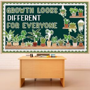 78 Pcs Greenery Classroom Bulletin Board Decorations Motivational Plant Classroom Decor Potted Plant Bulletin Board Set Greenery Inspirational Paper Cutouts for Back to School Office Home Wall Decor