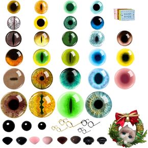 CSCHENGO 8-20mm 253 PCS Amigurum Safety Eyes for Crochet Animals, 3D Glitter Glass Eyes for Crafts Kit with Noses/Glasses/Leather Tags,Doll Crochet DIY Crafts Stuffed Animals Toy Making Supplies