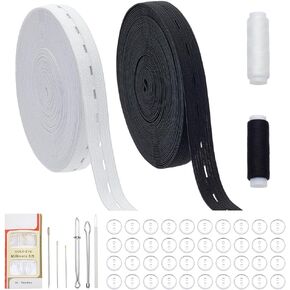 WEBEEDY Pants Waist Tightener Kit with 22 Yard/20m Elastic Strap,50 Buttons,Thread,Needle for Jeans,Waist Adjuster for Women Men Loose Pants Waist Extenders Supplies,0.6 Inch/1.5cm Wide