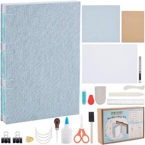 WEBEEDY DIY Long Stitch Bookbinding Kit 61 Pcs Hand Bookbinding Supplies Kit Including Bone Folder,Paper Awl,Large-Eye Needles,Wax Thread,Glue,Ruler for DIY Journal Sketchbook Gifts,8X6"/15X21cm(A5)