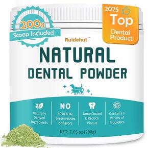Natural Dog Dental Powder - Teeth Cleaning Powder - Removes Plaque and Tartar - Breath Freshener - Contains Probiotics to Fight Bad Breath - Large Size for Multi-Dog Households (7.05 Oz)