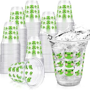 50 Pcs Frog Snack Cups 12 oz Frog Plastic Cups Cute Green Tumbler for Baby Shower Birthday Party Supplies
