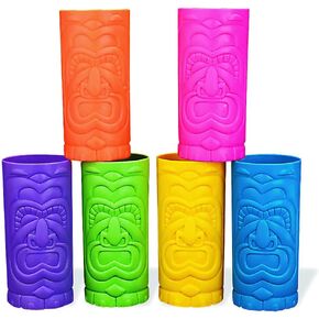 Fun Express 24 oz. Bright Tiki Luau Tall Disposable BPA-Free Plastic Cups - 12 Count - Great For All Your Summer Parties and Events