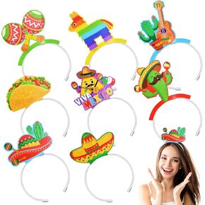 SpinLaLa 8 Pieces Mexican Fiesta Headbands, Adjustable Taco Sombrero Cactus Piñata Head Toppers Headwear Costume Accessories Headpiece for Cinco de Mayo Party Favors and Photo Booth Props