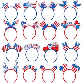 Blosssound 16 Pieces Patriotic Headbands Bulk Felt 4th of July Hair Accessories Red White and Blue Headdress American Headband Bulk for Independence Day Party Favors Photo Props Decorations Supplies