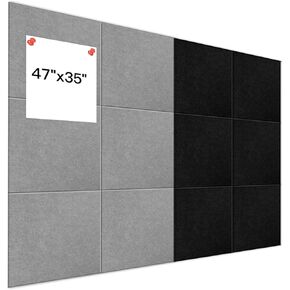 12 Pack Large Cork Board Alternative, 47" x 35" Bulletin Board, Felt Wall Tiles with Safe Removable Adhesive Tabs, Cork Boards for Walls Office School & Home