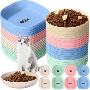 48 Pieces Fatigue Relief Cat Bowls 5.7 Inch Cat Food Dish Feeding Plate Wheat Straw Plastic Pet Bowls for Indoor Kittens and Short Legged Kittens