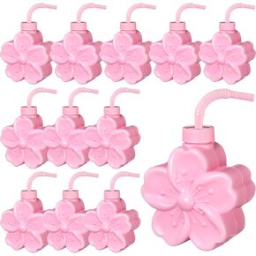 Domensi Daisy 10oz Flower Cups with Lids and Straws for Birthday, Themed Party, Wedding Baby Shower Party Decorations Supplies (12 Pcs)