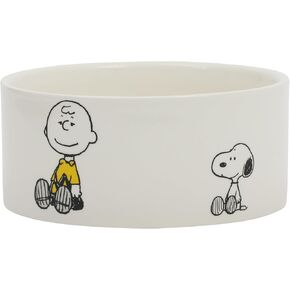 Peanuts Snoopy & Charlie Brown 6" Stoneware Dog Food Bowl – for Small to Medium Dogs – Cute Cartoon Pet Dish, Durable & Easy to Clean – Puppy Feeding
