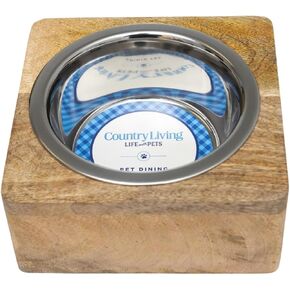 Country Living Elegant Stainless Steel Dog Bowl with Mango Wood Holder (1 Quart) - Ideal for Modern Pet Homes, Stylish and Durable Pet Bowl, Contemporary Design Dog Feeder