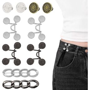 10 Sets Pant Waist Tightener Buttons Pins for Loose Jeans No Sew Jeans Button Replacement, Reusable Waist Cincher Clip Adjustable Button Tightener Clip Brooch for Dresses Skirts