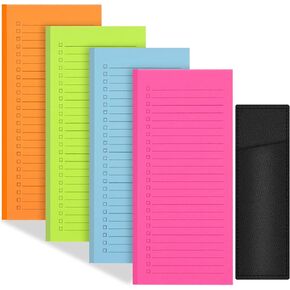 4 Pack Magnetic Notepads for Refrigerator with Pen Holder,Notepad Grocery List Large Magnet Pad for Fridge,Full Magnet Back Magnetic Memo Pads for Grocery List (4 Magnetic Notepads+1 Pen Holder)