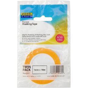 Twin Pack 1mm Precision Masking Tape, Yellow, 6 x 0.3 x 6 cm