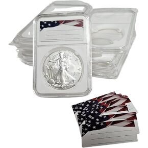 10-Pack Coin Slab Snap Display Holder Storage 40mm for American Silver Eagle Acrylic Cases with Labels