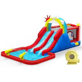 Bounce House,Inflatable Bouncer with Air Blower for Kids 3-10,Outdoor and Indoor Jumping Castle with Long Water Slide,Trampoline,Climbing Wall,Ball Pit/Water Pool