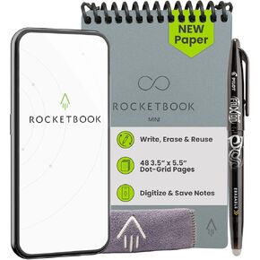 Rocketbook Mini Reusable Smart Notepad, Pocket Size Notebook 3.5x5.5, Pink - Dotted Pages, App-Connected, Erasable, Ideal for On-The-Go List Taking & Quick Notes Anywhere
