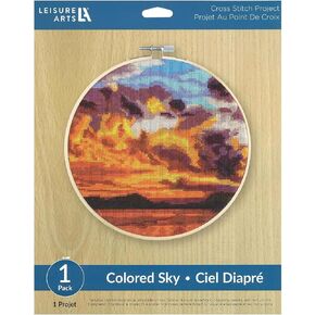 LEISURE ARTS Cross Stitch Kit 8" Colored Sky - Embroidery Kit for Beginners - for Adults Cross Stitch Kits Cross Stitch Kits Beginners Patterns