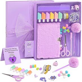 Happy LolliME Purple Journal Kit for Girls – 300+ Pieces! Lockable Fuzzy Diary, Markers, Stickers & Empowering Pages – Gift Box for Tweens & Teens – Creative Journaling Set