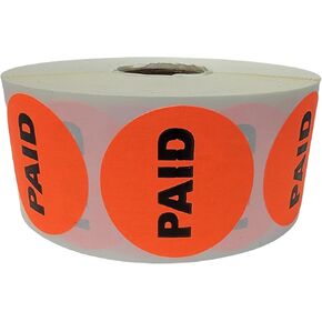 1000 PCS - Paid Stickers (1.5" Round, Bright Red) Retail Sale Pricing Adhesive Labels