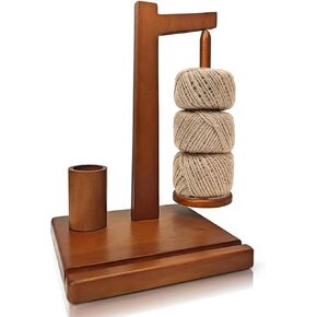 Wooden Yarn Holder for Crocheting Knitting - Upgraded Magnetic Yarn Spinner with Phone Stand Magnetic Rotating Mechanism | Holds Yarn up to 1.5lbs | Premium Crochet Gift Set with Storage Tray Gift Box
