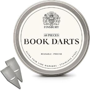 Finsbury Book Darts Stainless Steel Line Markers with Protective Tin - Precision Mini Book Mark Page Markers for Reading and Study - Reusable & Archival Quality (60 Pack)