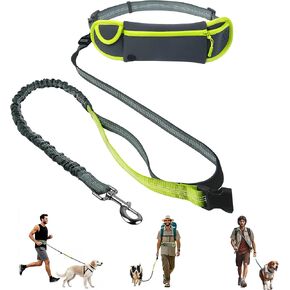 Hands Free Running Waist Leash for Dog Walking - 3-in-1 Adjustable Crossbody & Handle Bungee Leash with Zipper Pouch (Fits S/M/L)