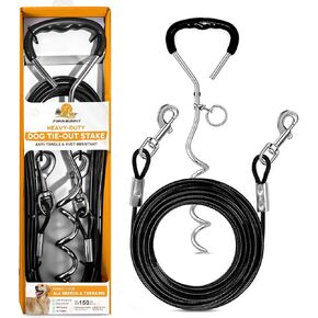Dog Tie Out Cable and Stake for Medium Dogs Upto 50 LBs – Anti-Tangle, Rust-Resistant, 360° Swivel Leash System – 18 Inches Spiral Stake and 4mm 20 FT Long Dog Runner for Yard