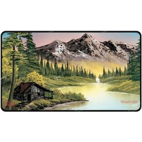 Ultra PRO - Bob Ross Mountain Retreat Black Stitched Playmat, Gaming Mat, Card Games, Tabletop Game Accessories, Oversize Mousepad, Office, Bob Ross Art Collectible, Non-Slip Playmat, Gaming