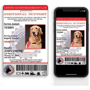XpressID Holographic Emotional Support Animal ID Card Custom with Digital ID for Mobile Device - Registration to Service Animal Registry Included - QR Code Ready
