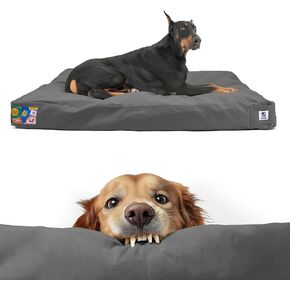 Waterproof Canvas Indestructible Dog Bed with Chew-Proof Removable Cover, Ideal for Medium/Large Dogs, Washable Patio Pet Pad, 42 Inch, Dark Grey