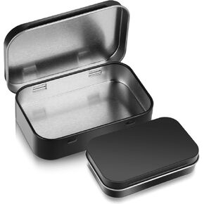 Ouligay Black Metal Rectangular Empty Hinged Tins Metal Tin Box Small Tins with Lids for Storage Candies Jewelry Crafts