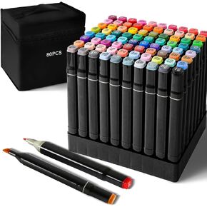 Alcohol Markers, 80 Colors Dual Brush Tip Permanent Art Markers, Coloring Marker, for Coloring, Drawing, Sketching, Card Making and Illustration, Holiday Gift.