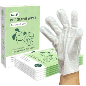 Cleaning and Deodorizing Glove Wipes for Dogs & Cats, Suitable for Sensitive Areas, Safe for Licking, Pet Grooming Bath Wipes. Puppy Essentials. Independent Packaging, Easy to Carry (6 PCS)