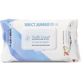 MUHU Vibrant Life Jumbo Deodorizing Wipes for Dogs & Puppies, Vanilla Coconut, 100 Count