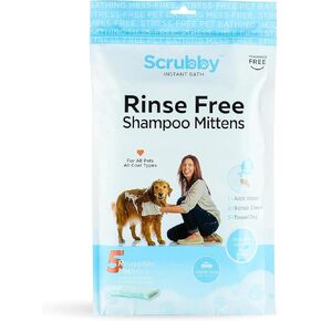 No Rinse Pet Wipes, Rinse Free Shampoo Mittens for Dogs and Cats, Bath Wipes for Bathing and Washing Pets, Hypoallergenic No Rinse Wash Mitt for Grooming, Lather Wipe Dry - 5 Pack
