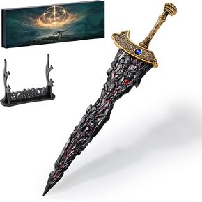 Eldens Rings Maliketh's Black Blade Sword Model – 11.8-Inch Metal Craft Sword, Peripheral Prop with Display Stand, Action Figure Collectible Toy, Desk Decor, Gift