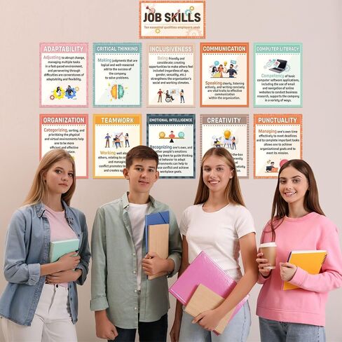11 Pcs Job Skills Posters Educational Bulletin Board Set High School Classroom Decorations Essential Qualities Employers Seek Posters for College Library Home Workplace Wall Decors Supplies in Saudi Arabia