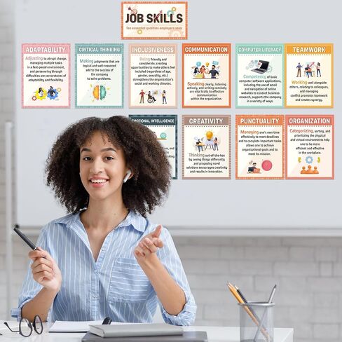 11 Pcs Job Skills Posters Educational Bulletin Board Set High School Classroom Decorations Essential Qualities Employers Seek Posters for College Library Home Workplace Wall Decors Supplies in Saudi Arabia