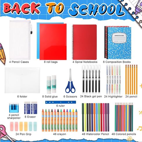 1 Set 2025 School Supplies Kit, 47 Pcs Per Set Back to School Supplies Primary Middle College Bundle Essential Stuff Bulk Pen Notebook Stationery for Kid Student Girl Teen Classroom Boy in Saudi Arabia