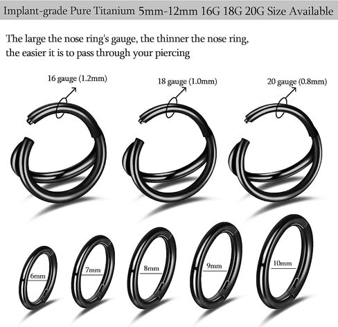 2Pcs Titanium Nose Rings 18G 8mm Double Hoop Nose Rings 18 Gauge Septum Clicker Nose Rings for Women Men Hinged Small Hoop Earring Cartilage Helix Daith Rook Hoop Piercing Jewelry in Saudi Arabia