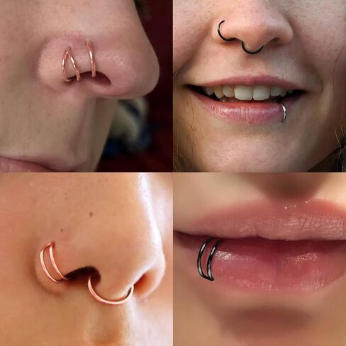 2Pcs Titanium Nose Rings 18G 8mm Double Hoop Nose Rings 18 Gauge Septum Clicker Nose Rings for Women Men Hinged Small Hoop Earring Cartilage Helix Daith Rook Hoop Piercing Jewelry in Saudi Arabia