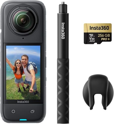 Insta360 X4 GPS Bundle- 8K Waterproof 360 Action Camera, 4K Wide-Angle Video, Invisible Selfie Stick, Removable Lens Guards, 135 Min Battery Life, AI Editing, Stabilization, for Sports, Travel in Saudi Arabia
