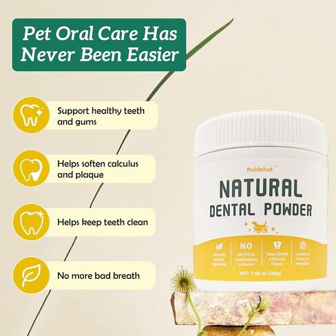 Natural Dog Dental Powder - Teeth Cleaning Powder - Removes Plaque and Tartar - Breath Freshener - Contains Probiotics to Fight Bad Breath - Large Size for Multi-Dog Households (7.05 Oz) in Saudi Arabia
