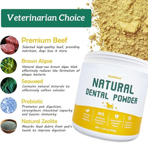 Natural Dog Dental Powder - Teeth Cleaning Powder - Removes Plaque and Tartar - Breath Freshener - Contains Probiotics to Fight Bad Breath - Large Size for Multi-Dog Households (7.05 Oz) in Saudi Arabia