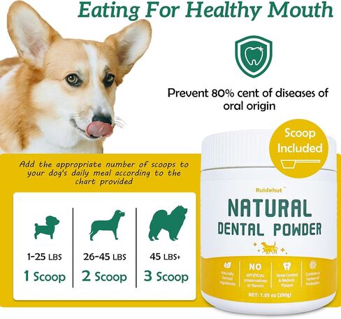 Natural Dog Dental Powder - Teeth Cleaning Powder - Removes Plaque and Tartar - Breath Freshener - Contains Probiotics to Fight Bad Breath - Large Size for Multi-Dog Households (7.05 Oz) in Saudi Arabia