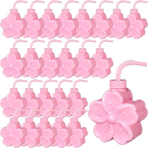 Domensi Daisy 10oz Flower Cups with Lids and Straws for Birthday, Themed Party, Wedding Baby Shower Party Decorations Supplies (12 Pcs) in Saudi Arabia