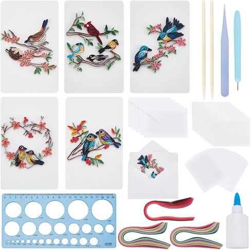 Webeedy 20 Sets Quilling Kit للبالغين المبتدئين DIY 5 أنماط طيور طقم لحب البطاقة مع التعليمات اليدوية in Kuwait