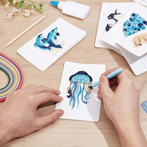 WEBEEDY 20 Sets Paper Quilling Kit for Adult DIY Sea Animals Themes Greeting Card Making Kit with Instruction 5 Styles Animal Polar Bear,Sea Turtle,Whale,Penguin,Jellyfish Cards for Birthday Christmas in Saudi Arabia