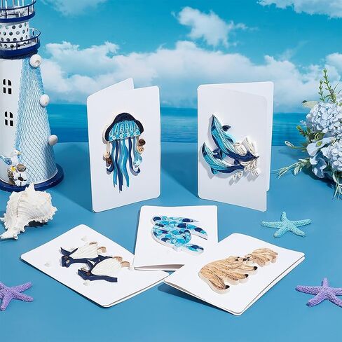 WEBEEDY 20 Sets Paper Quilling Kit for Adult DIY Sea Animals Themes Greeting Card Making Kit with Instruction 5 Styles Animal Polar Bear,Sea Turtle,Whale,Penguin,Jellyfish Cards for Birthday Christmas in Saudi Arabia